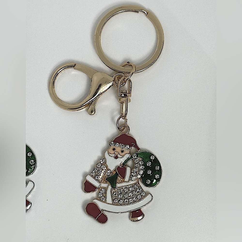 BAG CHARM Silver Tone Holiday Santa Keychain Bag charm